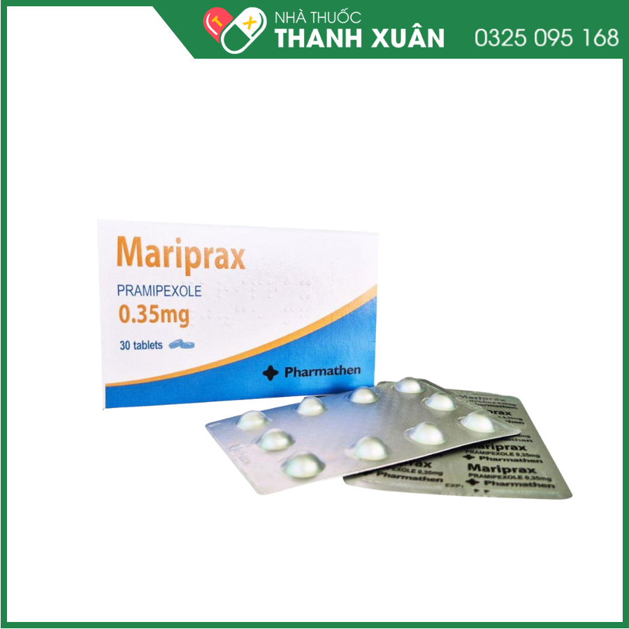 Mariprax 0.35mg điều trị triệu chứng bệnh Parkinson vô căn (3 vỉ x 10 viên)